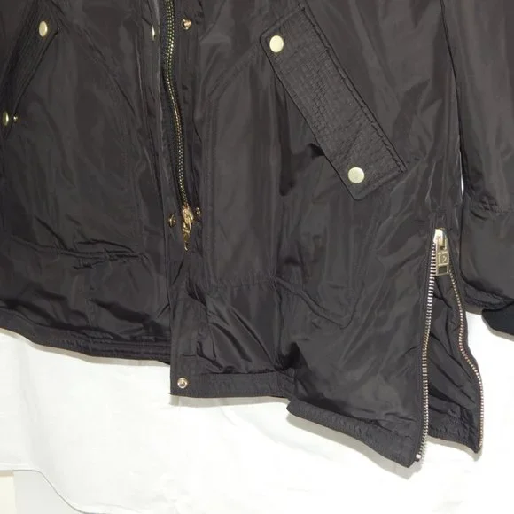 NB Series Nicole Benisti CLAREMONT Shearling Trim Down Parka Coat Black LRG NWT